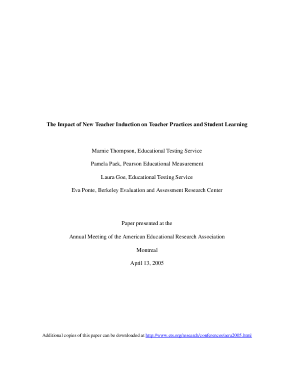 (PDF) The Impact of New Teacher Induction on Teacher Practices and ...