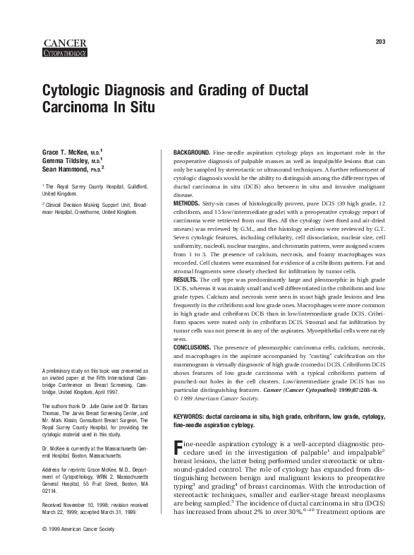 (PDF) Cytologic diagnosis and grading of ductal carcinoma in situ