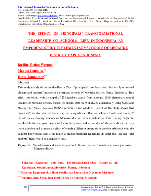 (PDF) The Effect of Principal Transformational Leadership on Schools ...