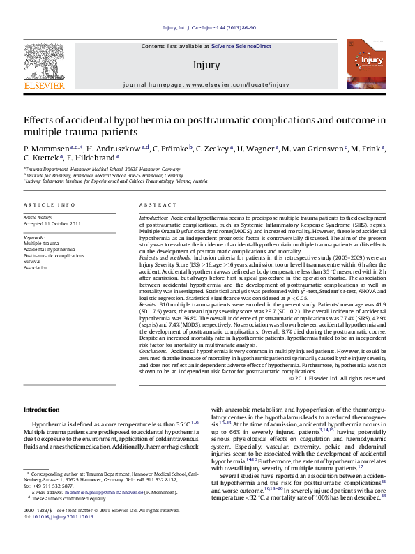 (PDF) Effects of accidental hypothermia on posttraumatic complications ...