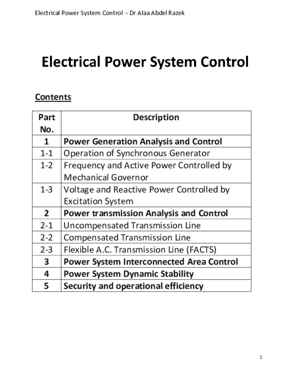 (PDF) Electrical Power System Control Dr Alaa Abdel Razek Kirillos