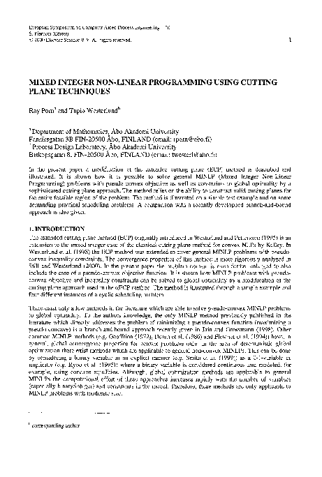 Pdf Mixed Integer Non Linear Programming Using Cutting Plane Pdf Mixed Integer Non Linear Programming Using Cutting Plane