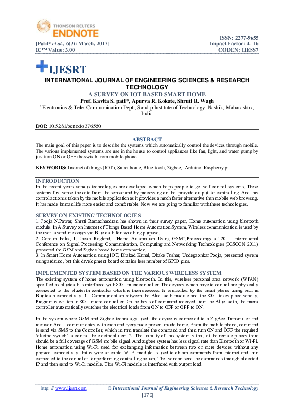 (PDF) A SURVEY ON IOT BASED SMART HOME IJESRT Journal Academia.edu