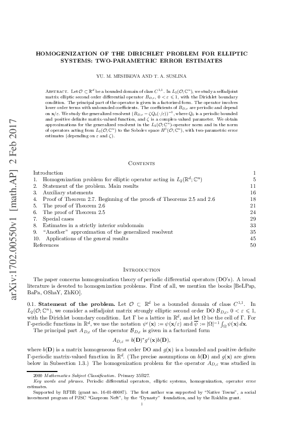 (PDF) HOMOGENIZATION OF THE DIRICHLET PROBLEM FOR ELLIPTIC SYSTEMS: TWO ...