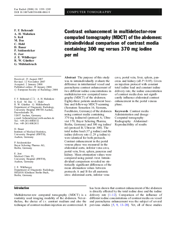 (PDF) Contrast enhancement in multidetector-row computed tomography ...