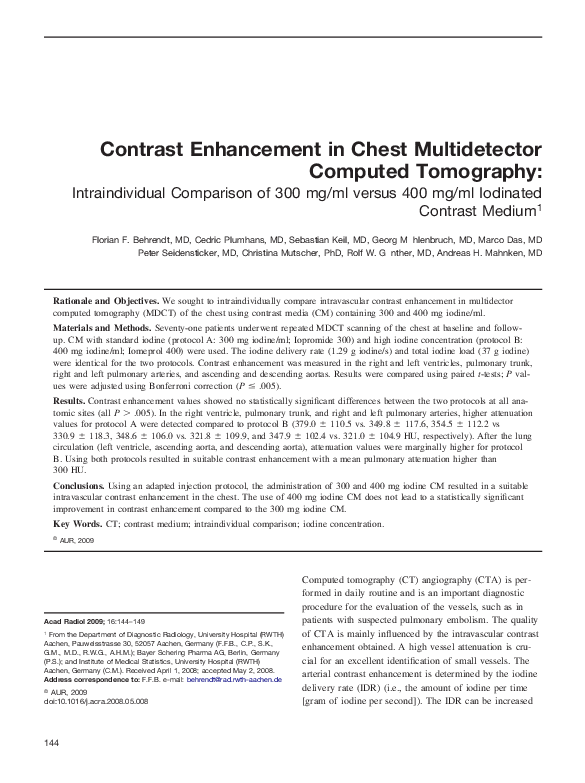 (PDF) Contrast Enhancement in Chest Multidetector Computed Tomography