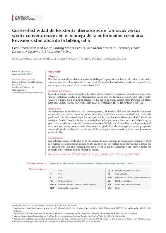 Pdf Costo Efectividad De Los Stents Liberadores De Fármacos Versus Pdf Costo Efectividad De Los Stents Liberadores De Fármacos Versus