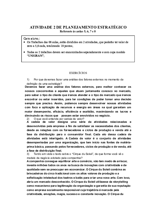 (DOC) ATIVIDADE 2 DE PLANEJAMENTO ESTRATÉGICO