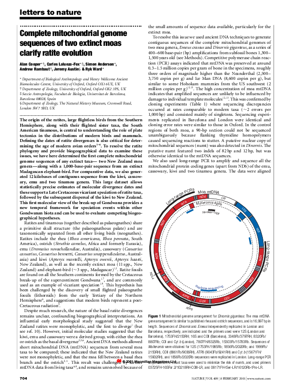 (PDF) Complete mitochondrial genome sequences of two extinct moas ...