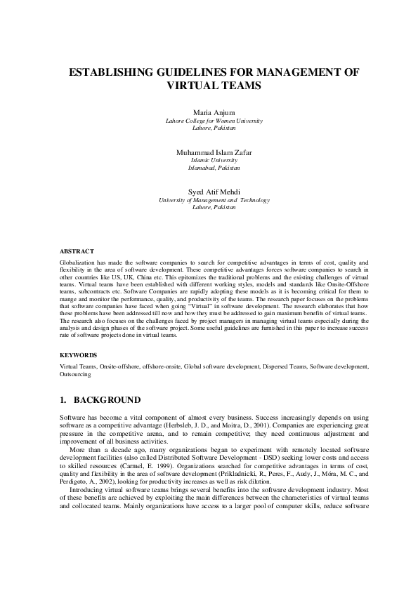 (PDF) Establishing Guidelines for Management of Virtual Teams