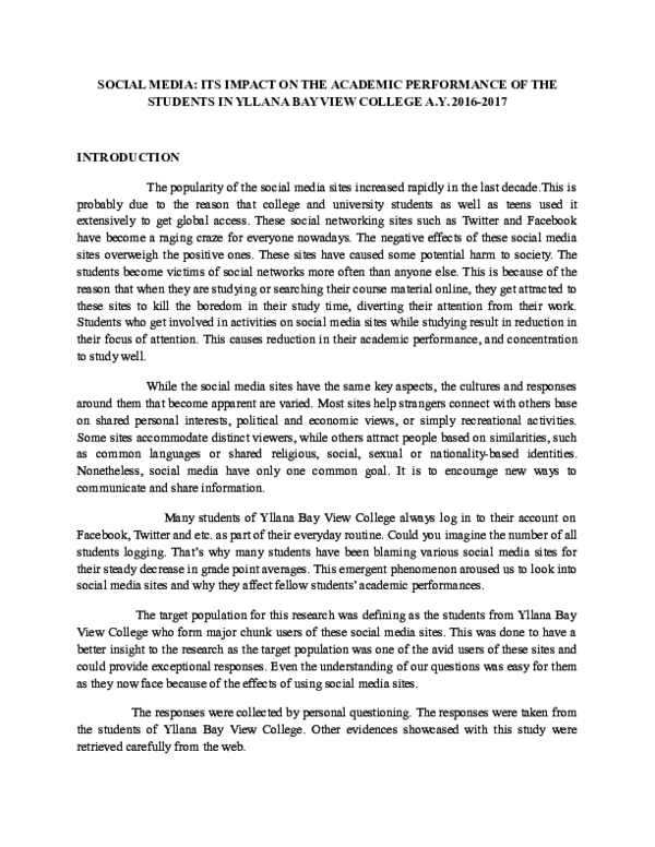 (DOC) SOCIAL MEDIA: ITS IMPACT ON THE ACADEMIC PERFORMANCE OF THE ...
