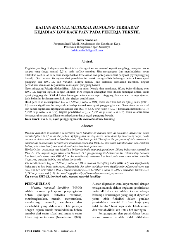 (PDF) A Study of Manual Material Handling on Textile Workers’s Low Back ...