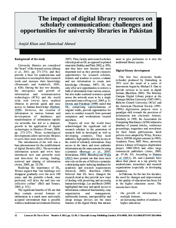 (PDF) The impact of digital library resources on scholarly