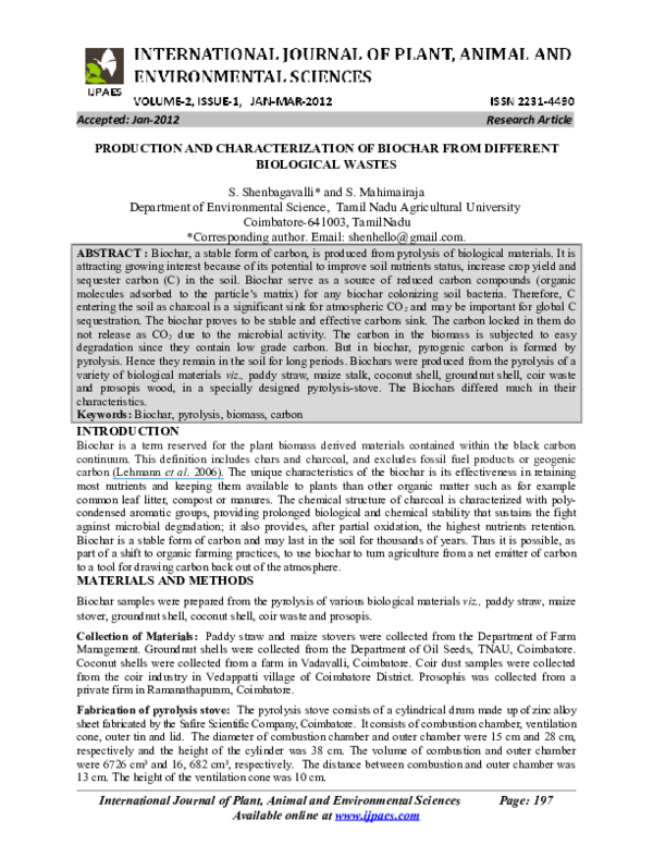 (PDF) PRODUCTION AND CHARACTERIZATION OF BIOCHAR FROM DIFFERENT ...