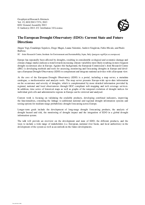 Pdf The European Drought Observatory Edo Current State And Future