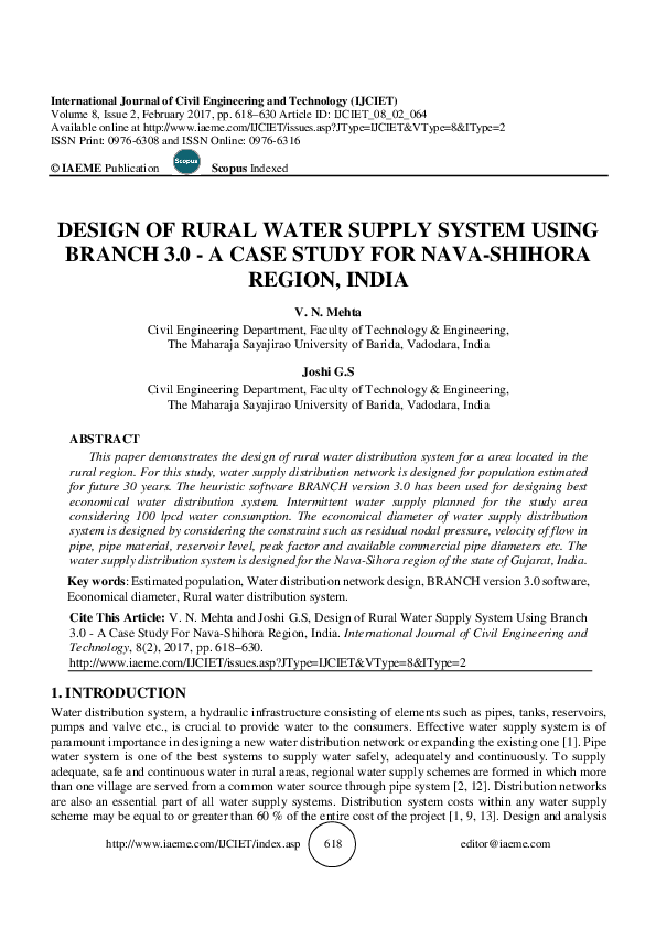 (PDF) DESIGN OF RURAL WATER SUPPLY SYSTEM USING BRANCH 3.0 A CASE