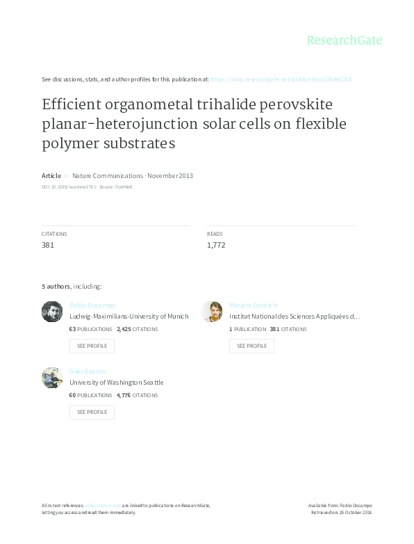 (PDF) Efficient organometal trihalide perovskite planar-heterojunction ...