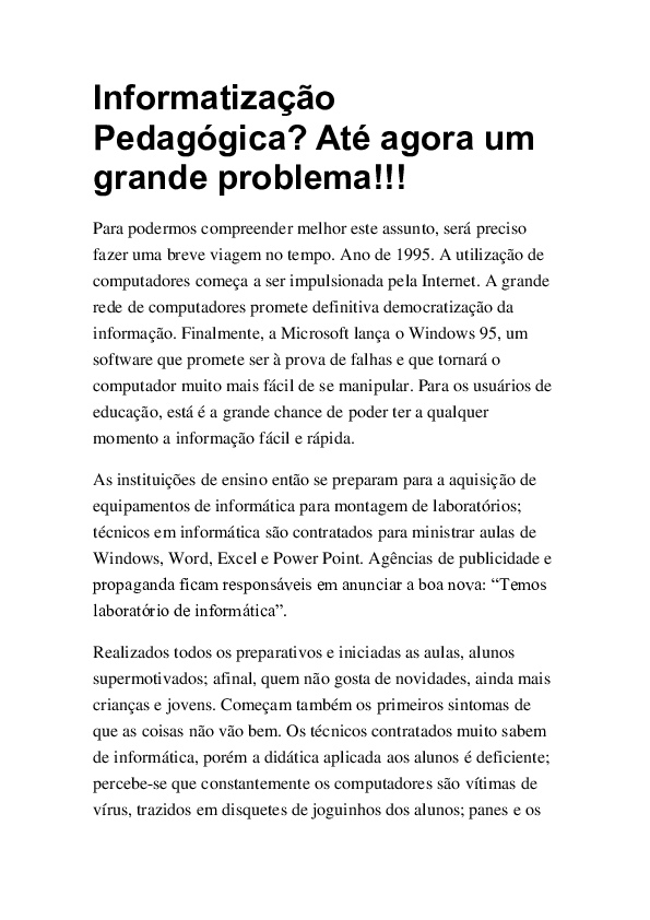 (PDF) Informatização Pedagógica? Até agora um grande problema! | Ralph ...