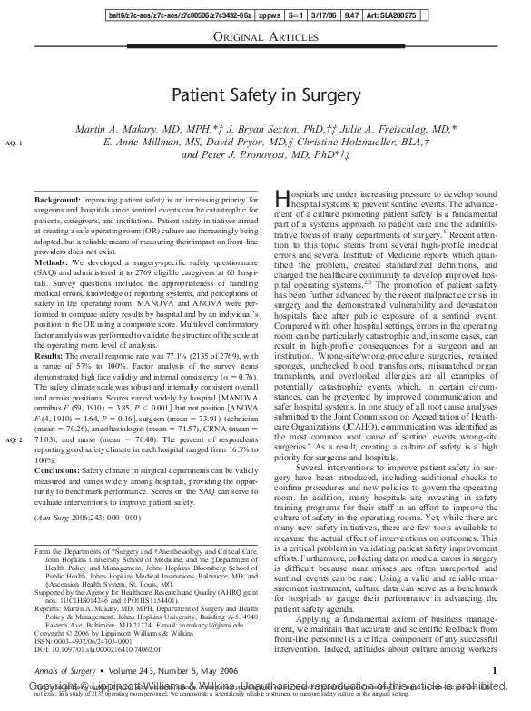 (PDF) Patient Safety in Surgery