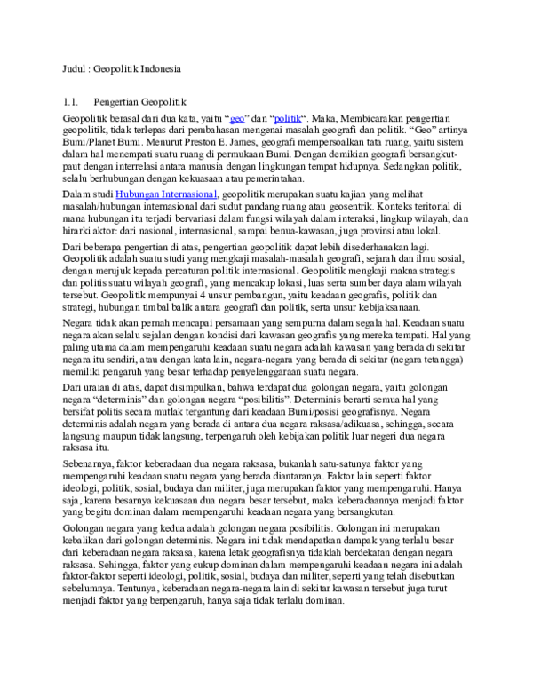 Doc Geopolitik Indonesia Elisabeth Sitepu Academia Edu