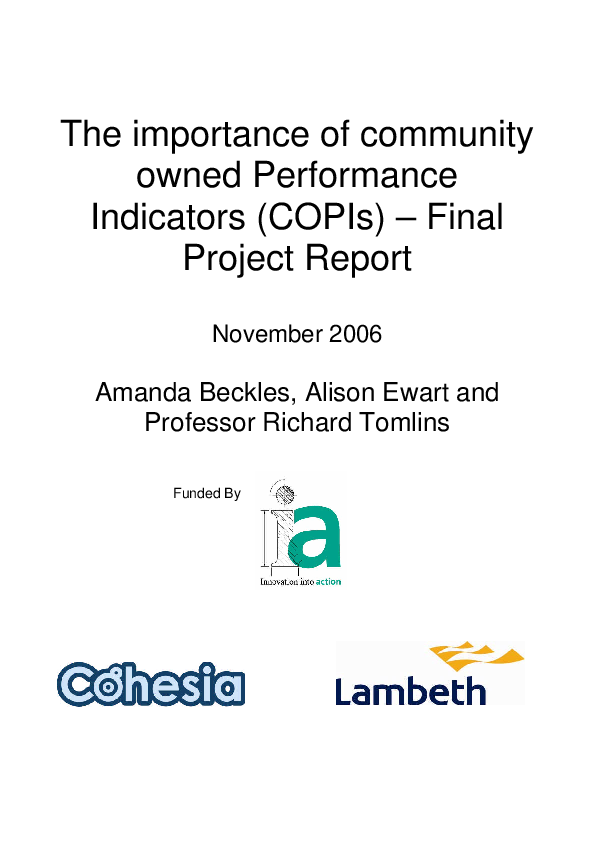 (PDF) The importance of community owned Performance Indicators (COPIs ...