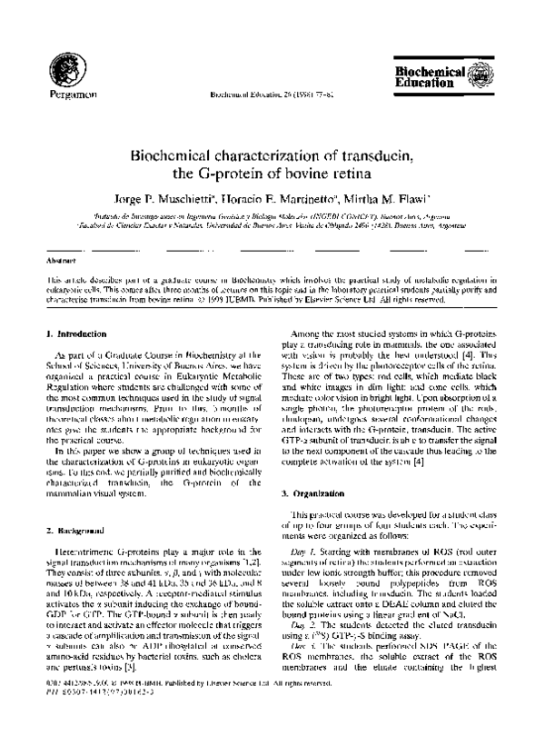 (PDF) Biochemical characterization of transducin, the G-protein of ...