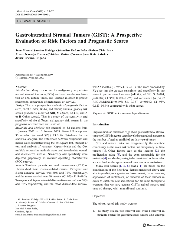Journal Of Gastrointestinal Cancer Impact Factor (PDF) Gastrointestinal stromal tumors (GIST): a prospective evaluation