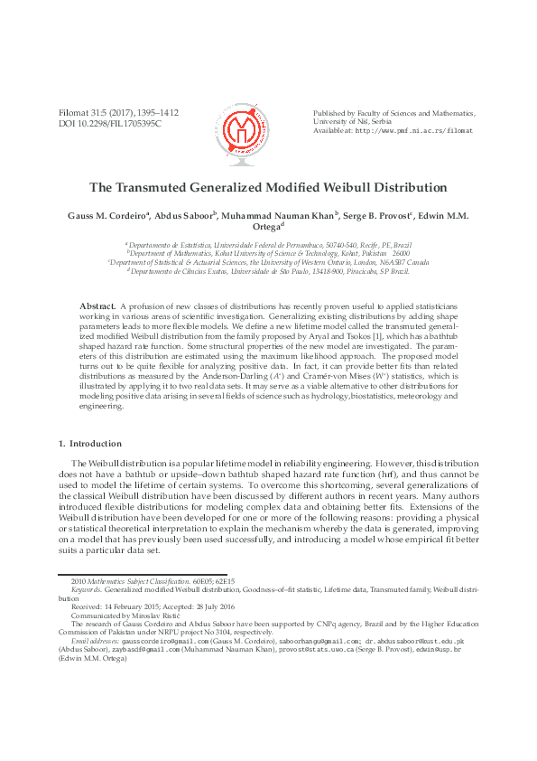 (PDF) The Transmuted Generalized Modified Weibull Distribution