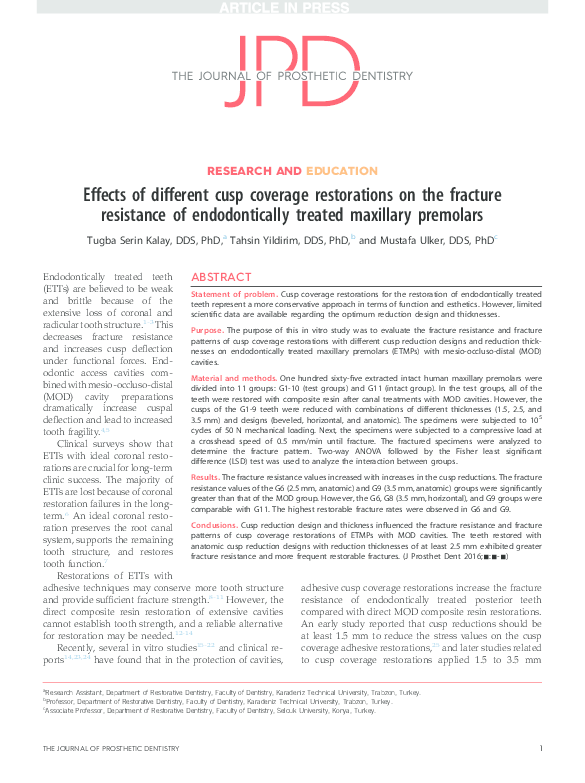 (PDF) Effects of different cusp coverage restorations on the fracture