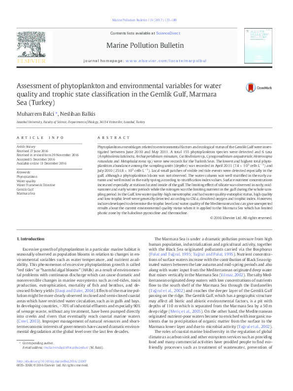 (PDF) Assessment of phytoplankton and environmental variables for water ...