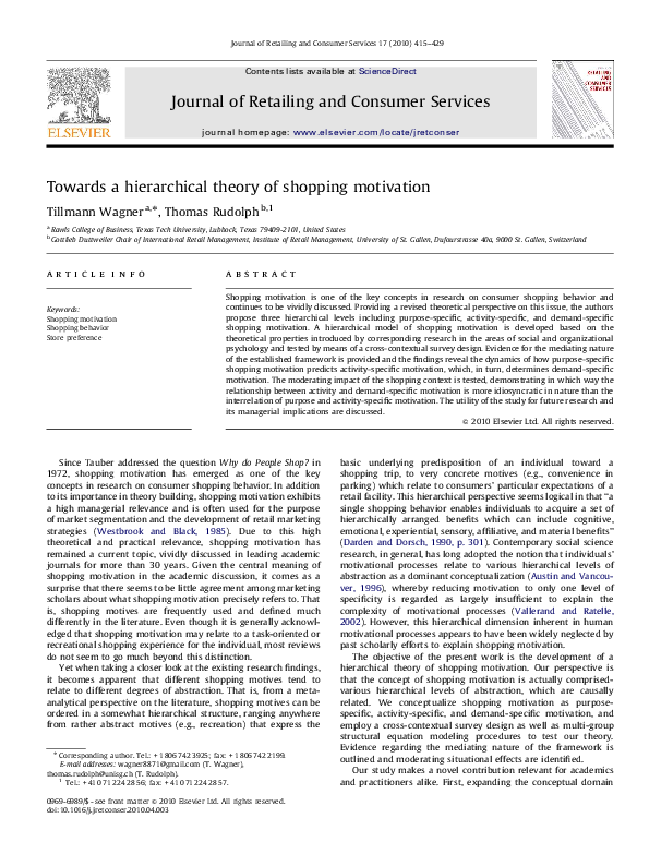 (PDF) Towards a hierarchical theory of shopping motivation