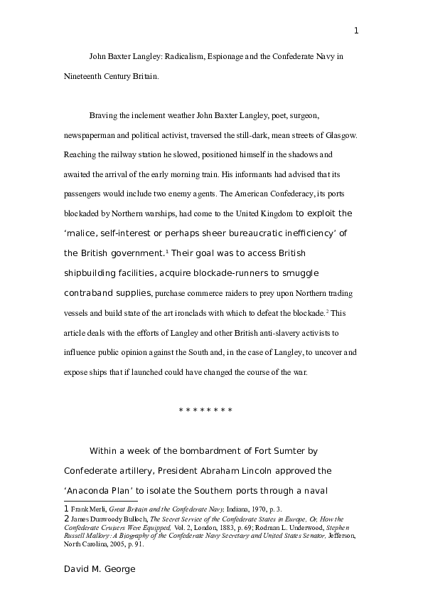 (DOC) ‘John Baxter Langley Radicalism, Espionage and the Confederate