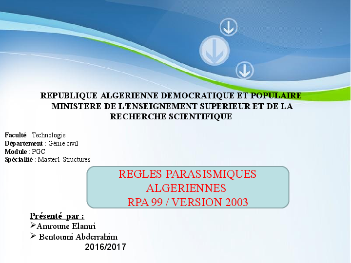 TÉLÉCHARGER LE REGLEMENT PARASISMIQUE ALGERIEN 99 VERSION 2003 ALGERIEN 2003 TÉLÉCHARGER LE 99 VERSION PARASISMIQUE REGLEMENT