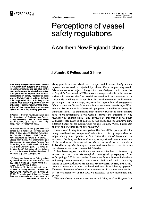 (PDF) Perceptions of vessel safety regulations a southern New England