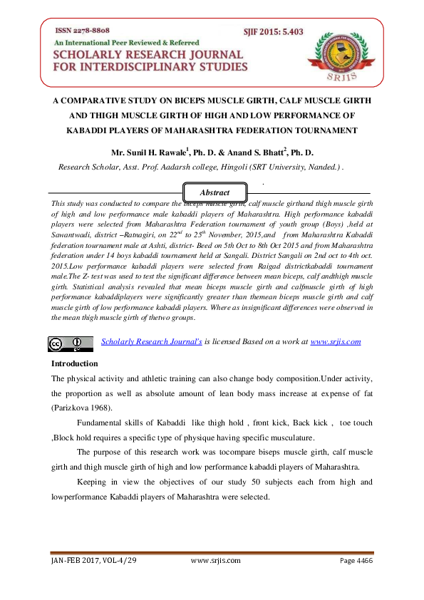 (PDF) A COMPARATIVE STUDY ON BICEPS MUSCLE GIRTH, CALF MUSCLE GIRTH AND ...