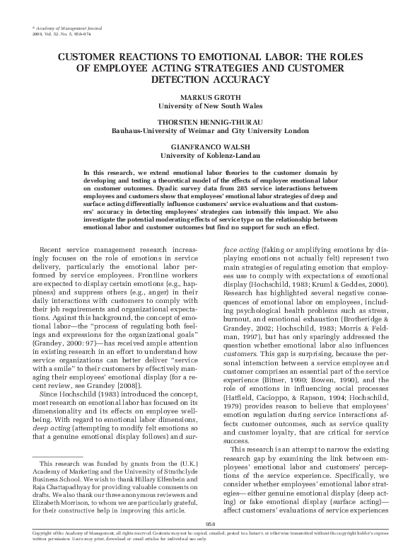 (PDF) Customer Reactions to Emotional Labor: the Roles of Employee ...