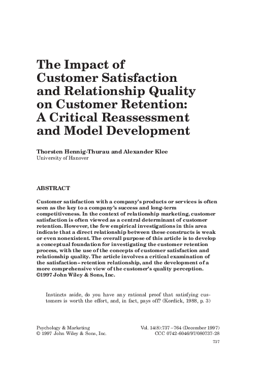 (PDF) The impact of customer satisfaction and relationship quality on ...