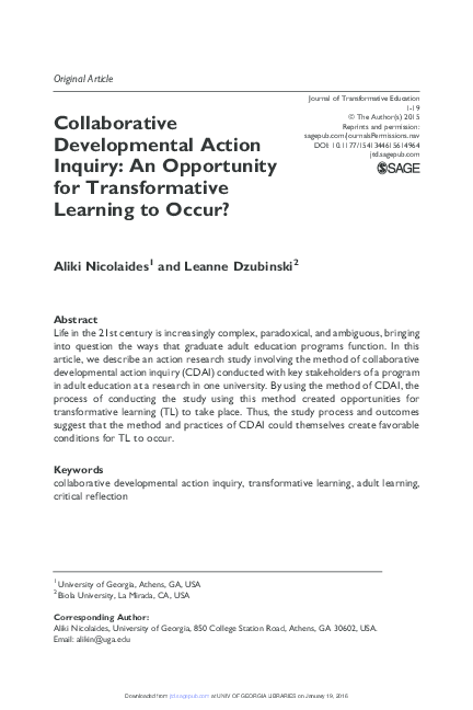 (PDF) Collaborative Developmental Action Inquiry: An Opportunity for ...