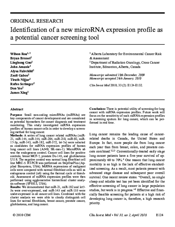 (PDF) Identification of a new microRNA expression profile as a ...