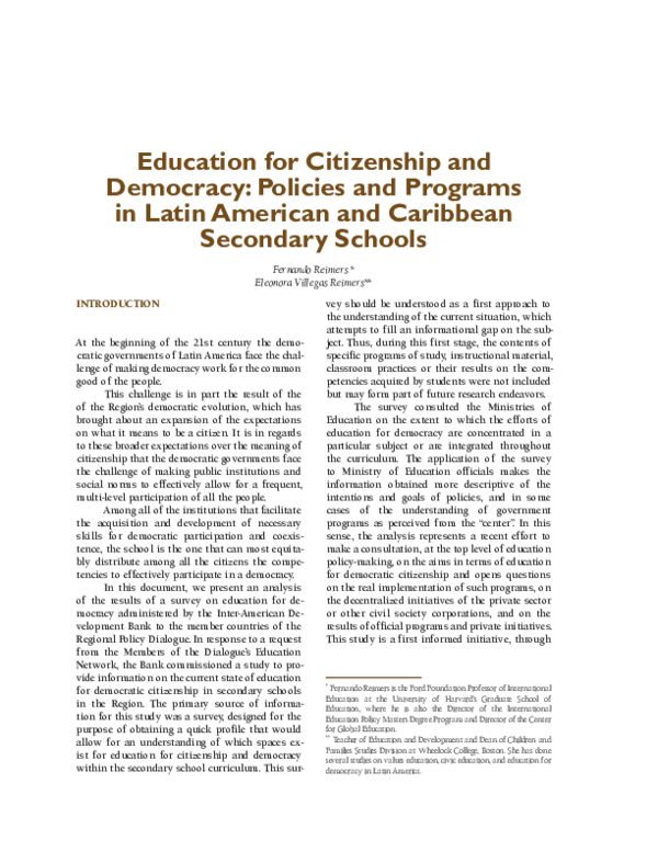 (PDF) Education for Citizenship and Democracy: Policies and Programs in ...
