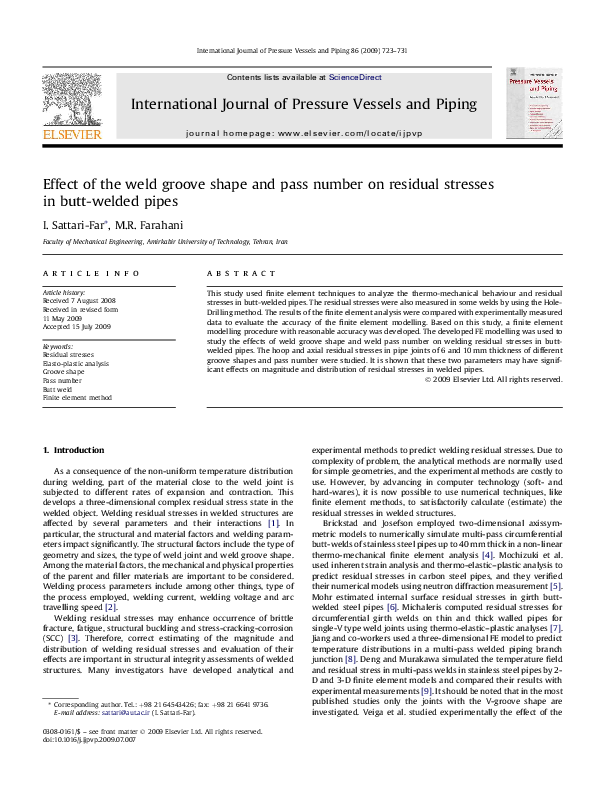 (PDF) Effect of the weld groove shape and pass number on residual ...
