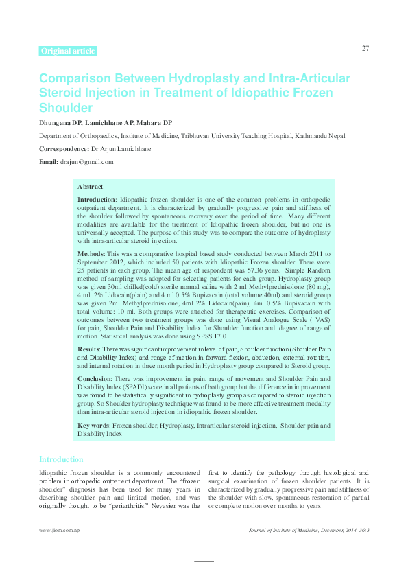 (PDF) comparison Between Hydroplasty and Intra-articular Steroid ...