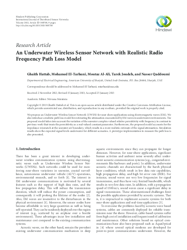 (PDF) An Underwater Wireless Sensor Network with Realistic Radio ...