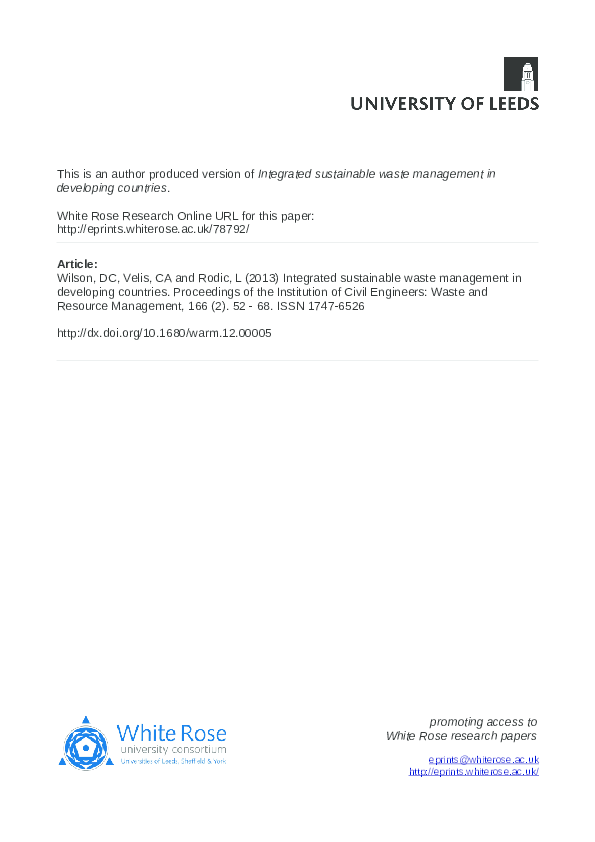 (PDF) Integrated sustainable waste management in developing countrys