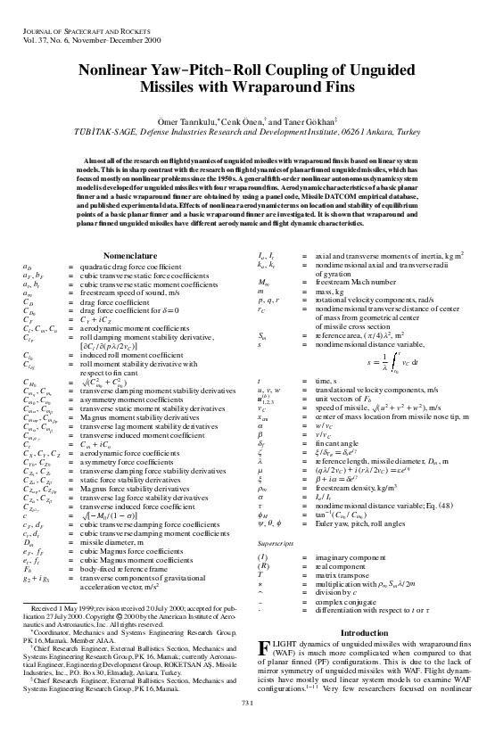(PDF) Nonlinear Yaw – Pitch – Roll Coupling of Unguided Missiles with ...