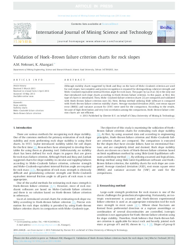 (PDF) Validation of Hoek–Brown failure criterion charts for rock slopes