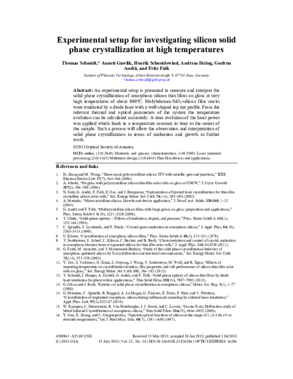 (PDF) Experimental setup for investigating silicon solid phase ...