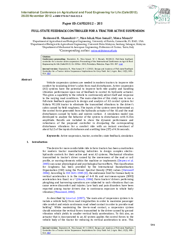(PDF) Full-state feedback controller for a tractor active suspension