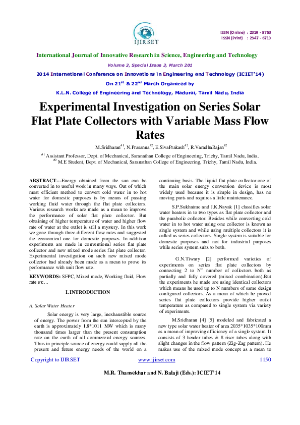 (PDF) Experimental Investigation on Series Solar Flat Plate Collectors ...