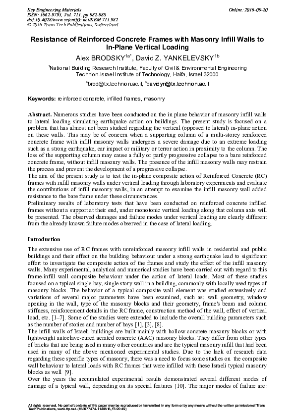 (PDF) Resistance of Reinforced Concrete Frames with Masonry Infill ...